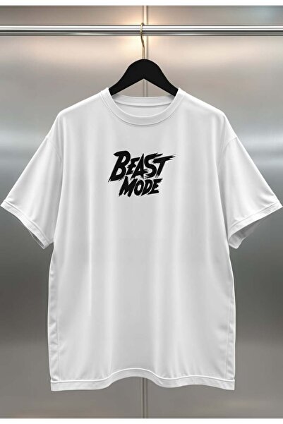 buzagi Beast Mode Gamer Oversize Digital Printed White T-Shirt