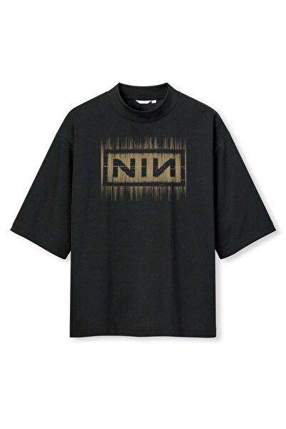 buzagi tasarım ürünleri Nine Inch Nails Digital Print Oversize Black Unisex T...
