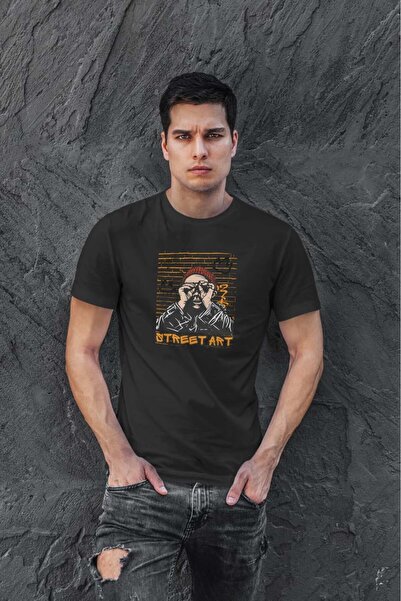 buzagi tasarım ürünleri Street Art Digital Print Regular Fit Black Unisex T-S...