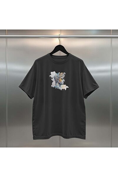 buzagi tasarım ürünleri Whale Digital Print Oversize Unisex Black T-Shirt