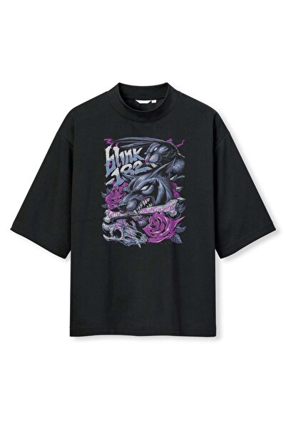 buzagi tasarım ürünleri Blink 182 Digital Print Oversize Black Unisex T-Shirt