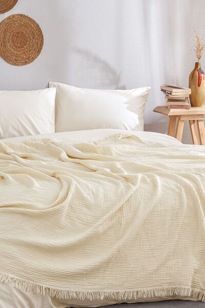 Medaillon Home Cremă muselină cu 4 straturi 100% bumbac - Cuvertură de pat - ...