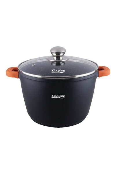 Heinner Oala cu capac Dark Line, Cooking by Heinner, 6.3 L, aluminiu turnat, negru