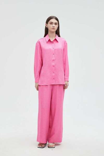 mica Women's Long Sleeve Solid Blouse with Buttons and Collar