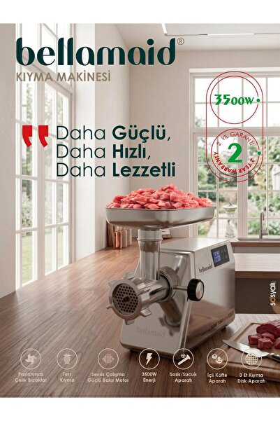 bellamaid Super Turbo Plus 3500 Et Kıyma ve Sucuk Dolum Makinesi | Paslanmaz Çelik Gövde | 3500W