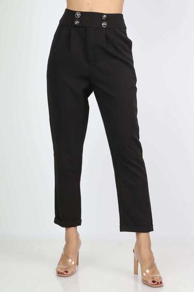 mica Classic Women's Trousers with Buttoned Waist and Side Pockets