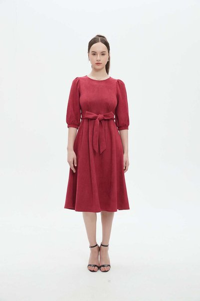 mica Solid Midi Dress with Ruffled Detail