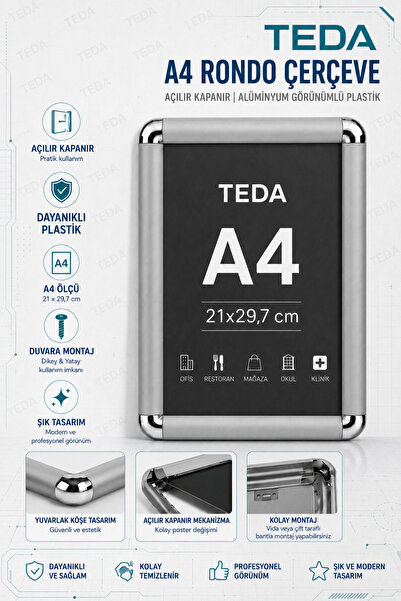 TEDA A4 Rondo okvir - Okvir za postere - Okvir za dokumente - Plastični okvir...