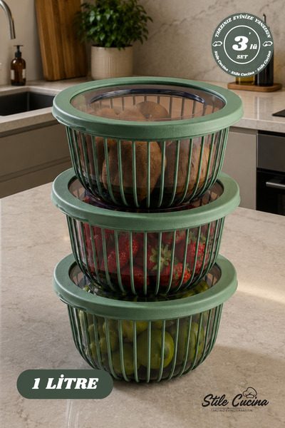 Stile Cucina Linea 3 - 1 Liter Green Leakproof Round Cookie and Fruit storage...