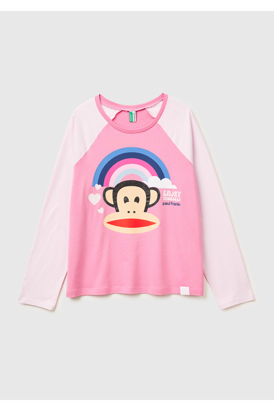 United Colors of Benetton Kız Çocuk Pembe Pamuk Karışımlı Etek Ucu Logolu Bas...