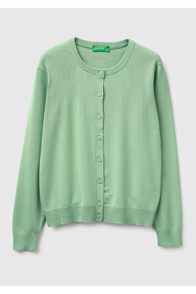United Colors of Benetton Women's Aqua Green 100% Cotton Buttoned Round Neck ...