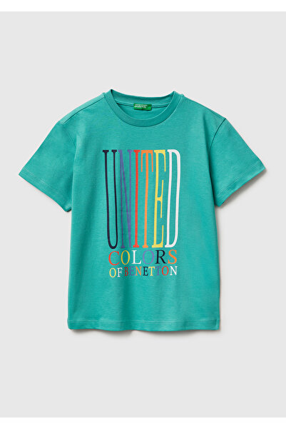 United Colors of Benetton تي شيرت للأولاد ذو رقبة دائرية باللونين الأزرق والأ...