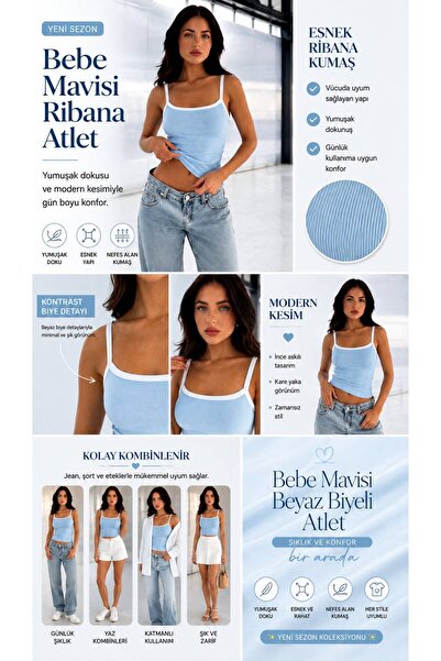 Riowela Γυναικεία μπλούζα με τιράντες Atlet Bulut Blue