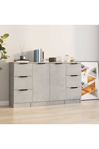 Concept Servante, 3 piese, gri beton, lemn prelucrat