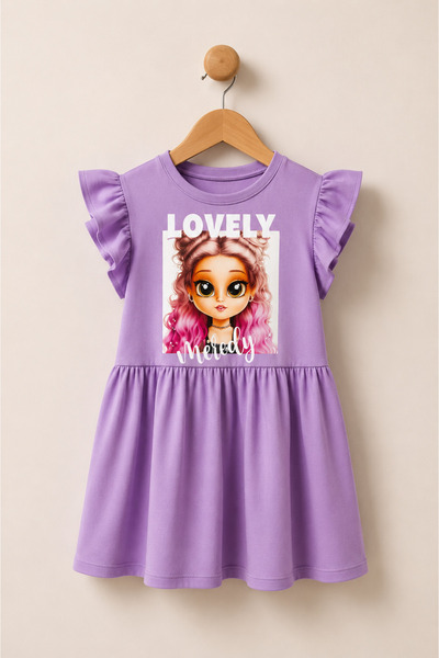 Girls Short Sleeve Lycra Combed Cotton Printed Dress
