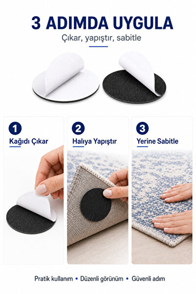 MAROKEN Halı Kilim Kaydırmaz 5 Adet Cırt Cırtlı Bant Sandalye Örtüsü Nevresim Paspas Sabitleyici