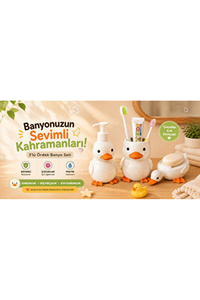 Atelye.store Ördek Figürlü Dekoratif Sabunluk ve Diş Fırçalık Seti– Banyo & M...