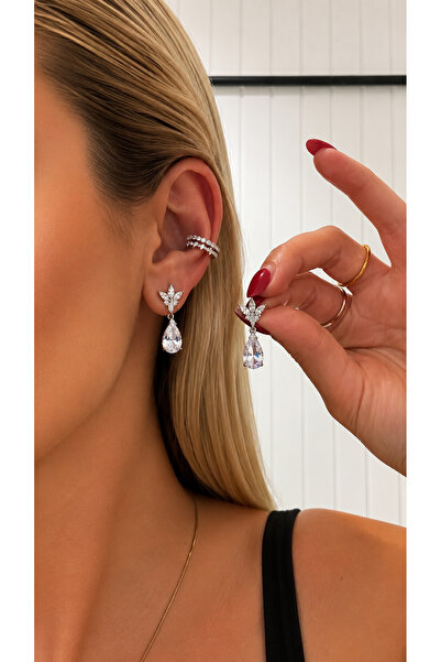 GLARE JEWELRY CO Tasarım Damla Model Çiçek Detaylı Lüks Zirkon Taşlı Kuyumcu ...