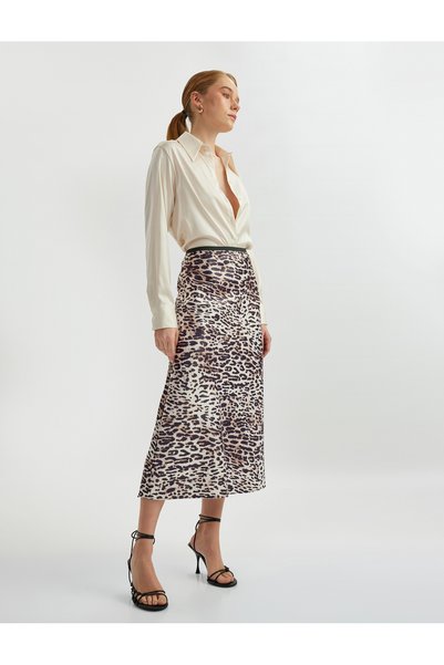 Koton Fusta cu model leopard, lungime midi
