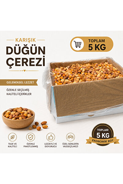 ege salkım Düğün Karışık Kuruyemiş 5 KG - Kavrulmuş Badem, Fındık, Kaju ve Öz...