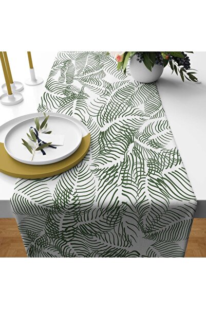 The Lucid Lab Green Lined Leaf Runner Cover