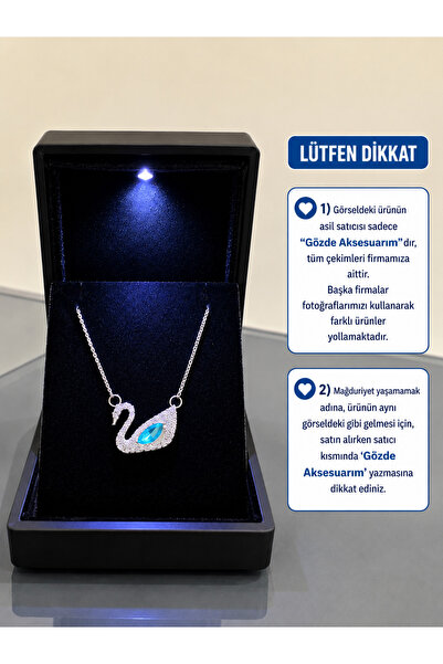 shop IŞIKLI KUTUDA MAVİ TAŞLI KUĞU KOLYE ÇELİK