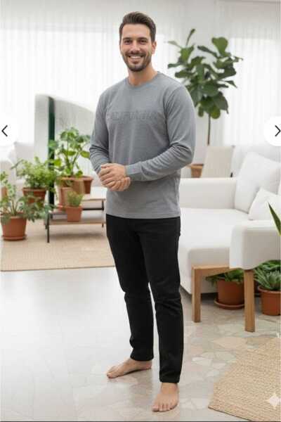 Sude HOMEWEAR Set de pijamale pentru bărbați, de culoare gri, cu mâneci lungi...