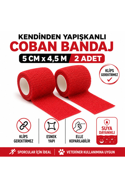 DS Sağlık Su Gecirmez 5cm*4.5m Spor Sabitleme Parmak Bilek Bacak Kırmızı Band...