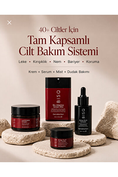 Bisque 4'lü Menopoz Cilt Bakım Seti | Serum + Krem + Mist + Dudak Bakımı | HA...