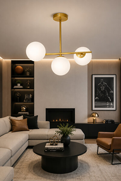 ESSLİGHT Nova 3’lü Eskitme Beyaz Camlı Modern Salon Mutfak Yatak Odası Avizesi
