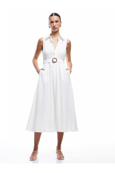 Koton X Melis Ağazat – Baumwollgefüttertes, ärmelloses langes Hemdkleid mit G...