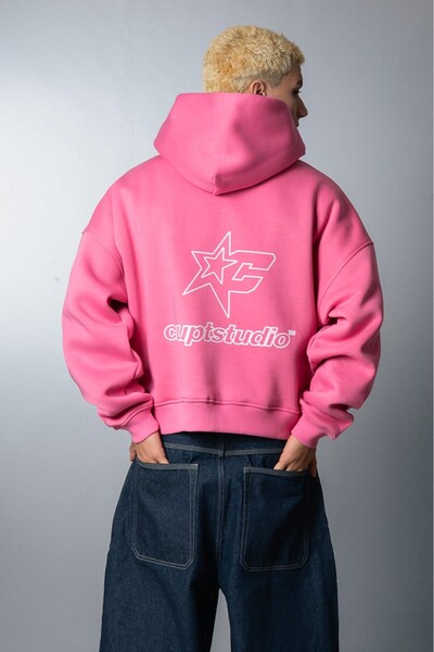 Crupt Studio Starcore Pembe Boxy Crop Erkek Ceket Zip Hoodie