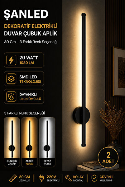 ŞANLED Dekoratif 20W İç Mekan Siyah Kasa 3 Renkli Işık Elektrikli 80 cm Duvar...