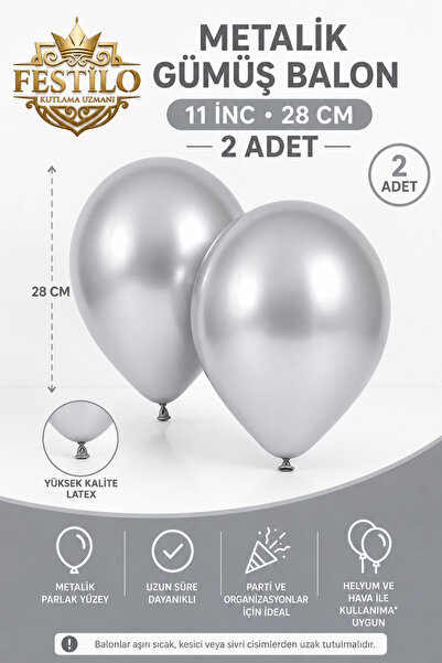 FESTİLO Metalik Latex Balon 11 İnç 28 Cm 2 Adet Doğum Günü Parti Süsleme Balonu