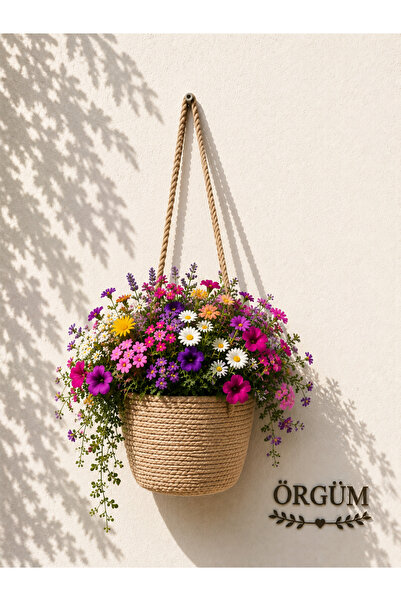 ÖRGÜM Çiçeklik Dekoratif Saksı Sepeti 20X15 Cm Çok Amaçlı Sepet ( ASMA APATI ...