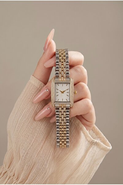 KLISHE Butik Diva Women's Steel Watch Silver & Gold Mix Color Rectangular Cas...