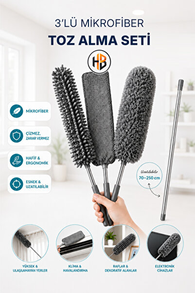 HOBİLON 3 Başlıklı 2.50 Cm Uzayabilen Teleskopik Toz Alma ve Ulaşılamayan Böl...