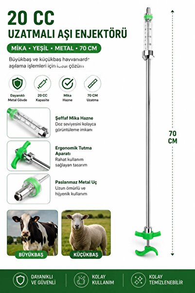 GÖKTULPAR Uzatmalı Aşı Enjektörü 70 Cm 20cc Mika yeşil