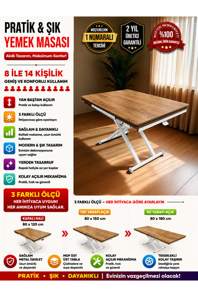 SEHPAM AKILLI Yan Baştan Açılır Akıllı Yemek Masası Oval Mdf Tabla Alt Mekani...
