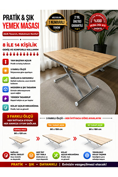 SEHPAM AKILLI Yan Baştan Açılır Akıllı Yemek Masası Oval Mdf Tabla Alt Mekani...