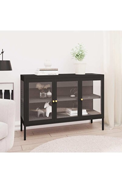 Concept Servantă, negru, 105x35x70 cm, oțel și sticlă