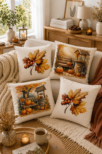 Bertille Home Autumn Series - Set of 4 Digital Printed Throw Pillow Covers (H...