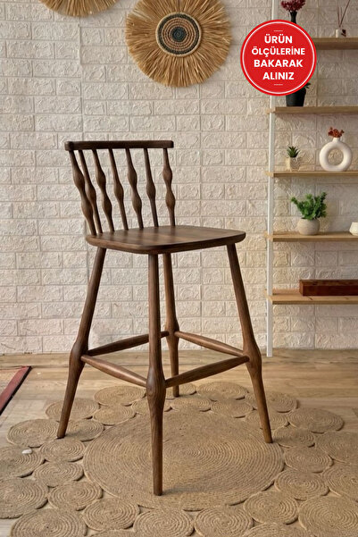 silla Boncuk Bar Sandalyesi Ceviz Ahşap Ada Sandalye