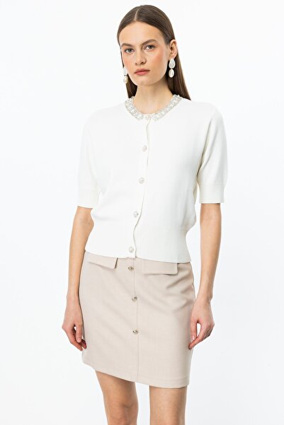 ON Cardigan minimalist pentru femei - Maneca scurta cu pietre aplicate - Crop