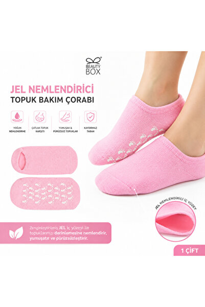 Beauty Box 2 Adet Pembe Renk Ayak Nemlendirici Patik Çorap Tek Beden Full Jel...
