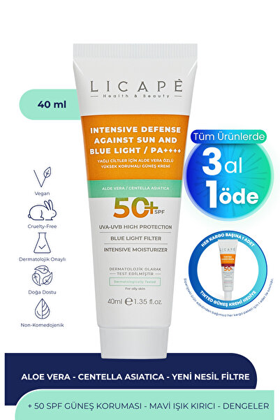 Licape Yağlı Ciltler İçin Aloe Vera Özlü Yüksek Korumalı +50 Faktör Güneş Kre...