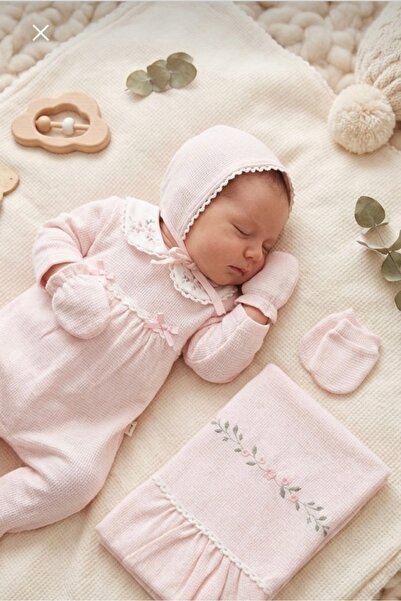 Cherub Baby Ay Yaka Nakışlı Piliseli %100 Pamuk Battaniye Tulum Set Pugi Yeni...