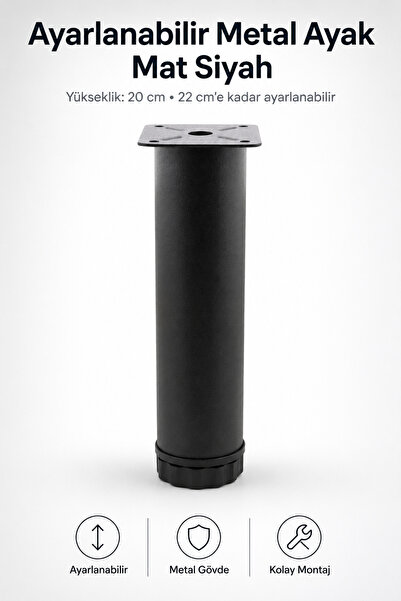 NZB Mobilya Kanepe Baza Koltuk Metal Destek Ayağı Ayarlanabilir Siyah Ayak 20 Cm