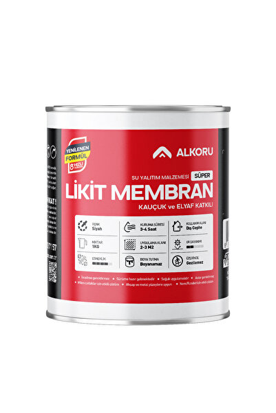 ALKORU 1 KG Süper Likit Membran Kauçuk ve Elyaf Katkılı Sıvı Su Yalıtım Malze...