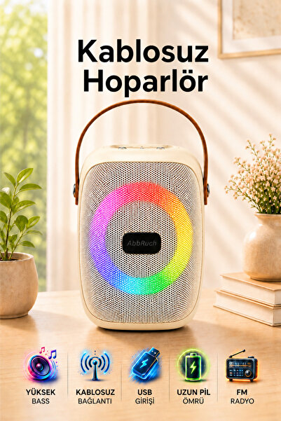Abbruch Kablosuz RGB Hoparlör Güçlü Ses Kalitesi FM Radyo USB Girişli Taşınab...